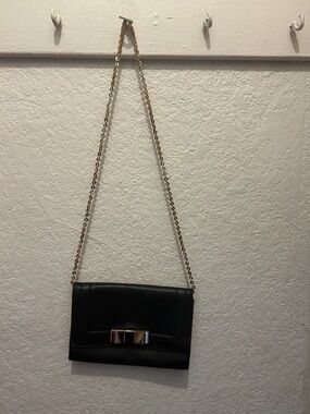 Ivanka Trump Black Crossbody with Gold Chain and Bow Accent